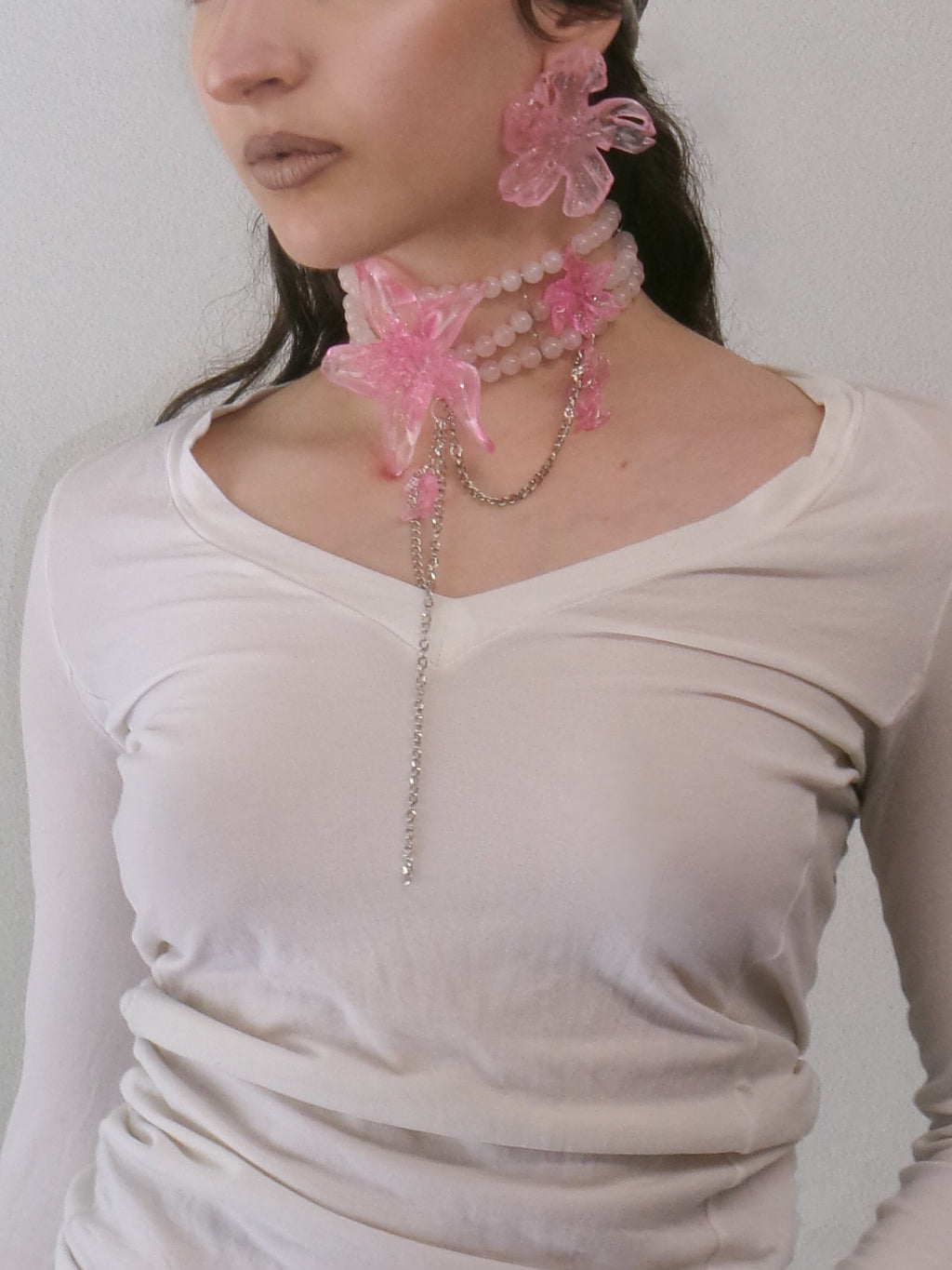 'ροζ quartz choker'