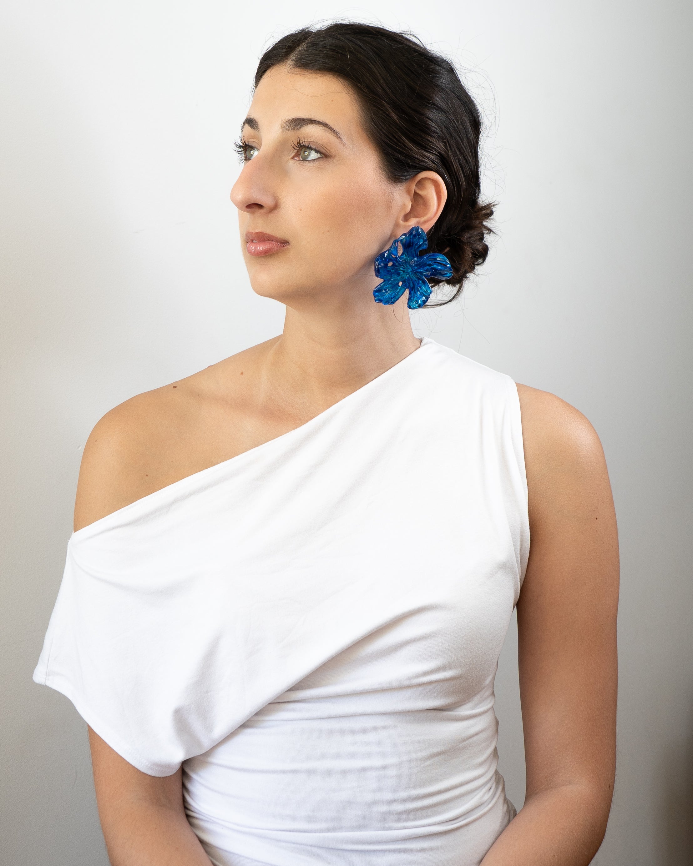 large blue flower earrings