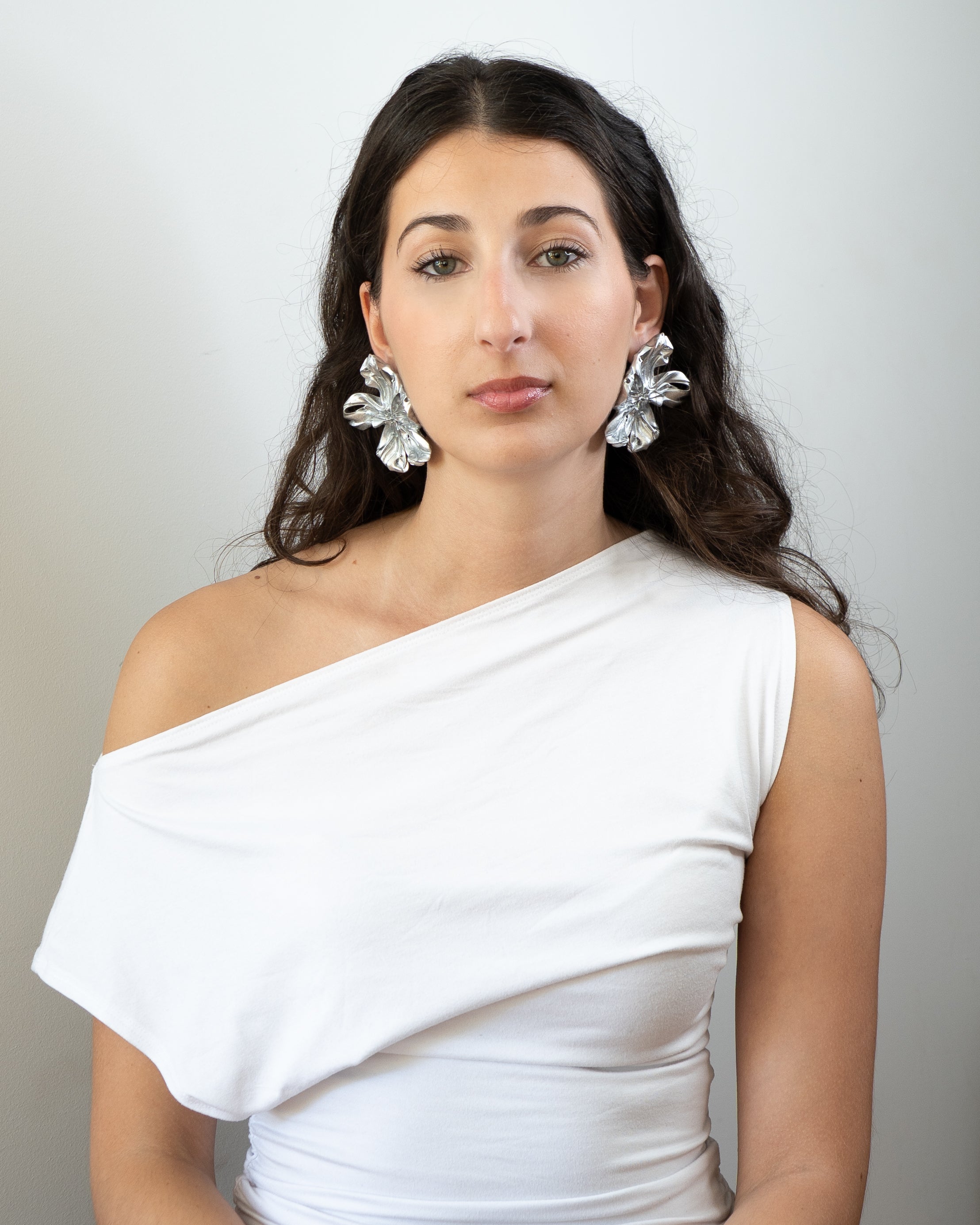 'Large Silver Flower Earrings'