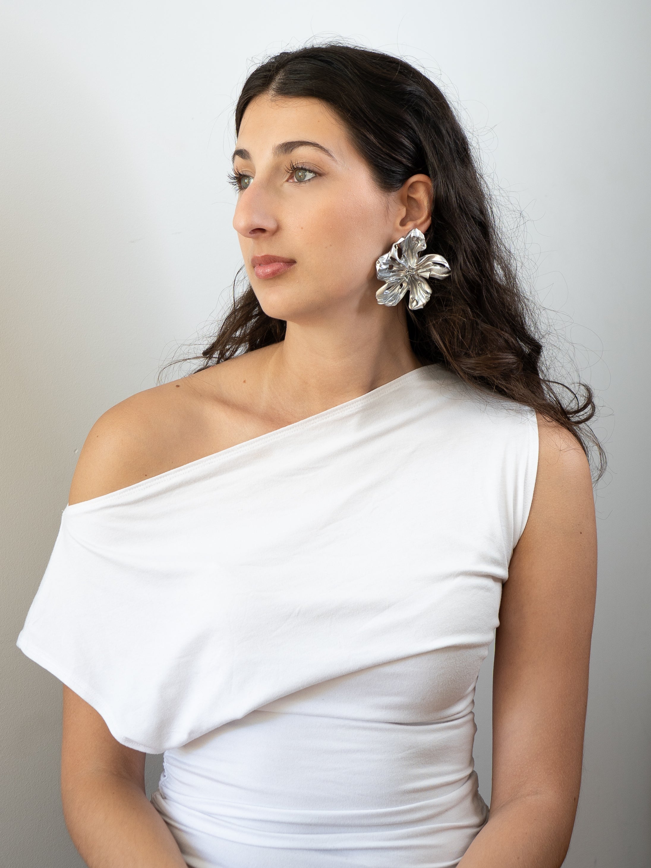 'Large Silver Flower Earrings'