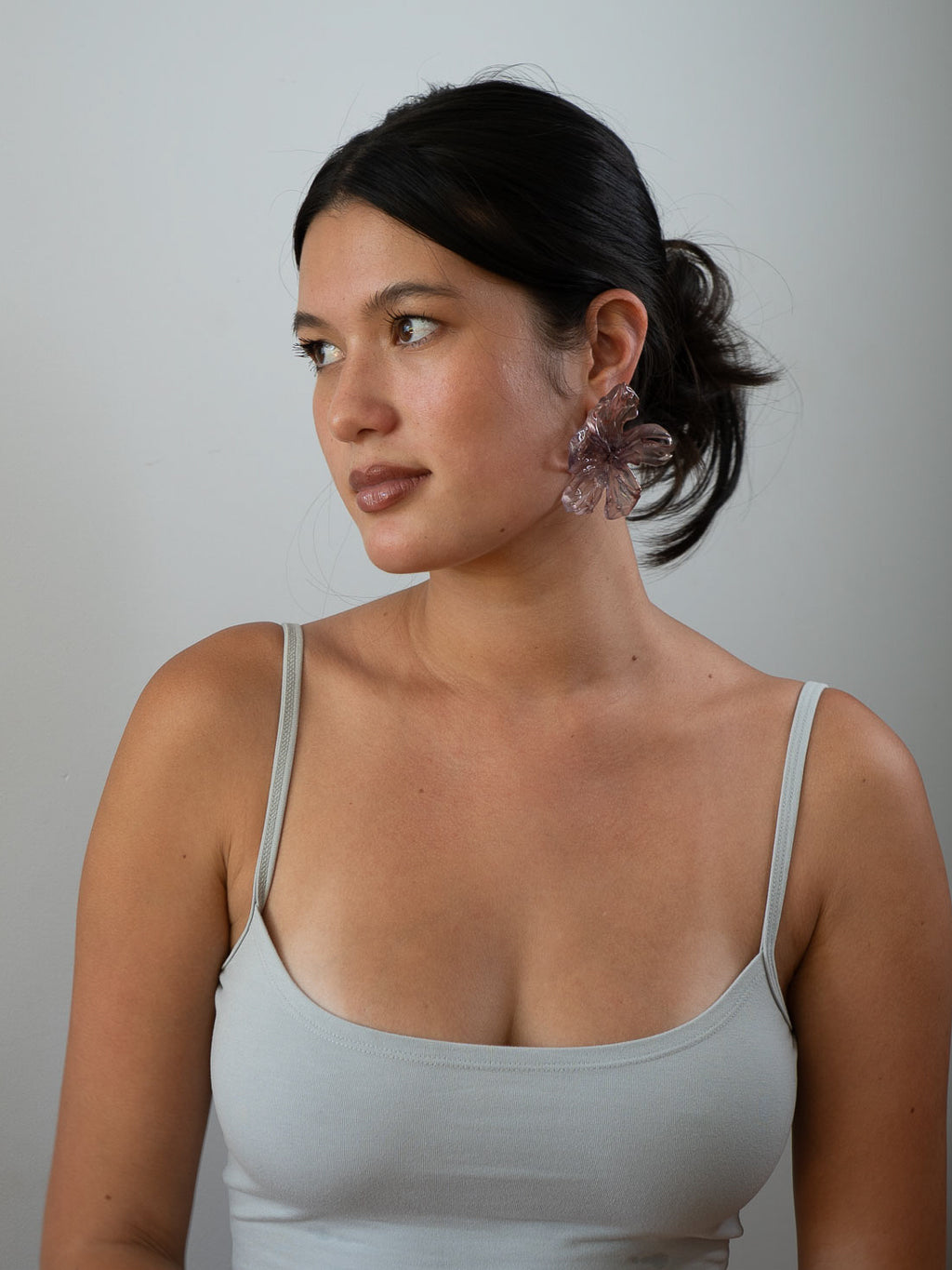 'large plum brown flower earrings'