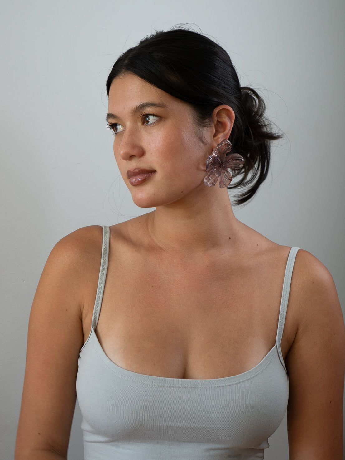 'large plum brown flower earrings'