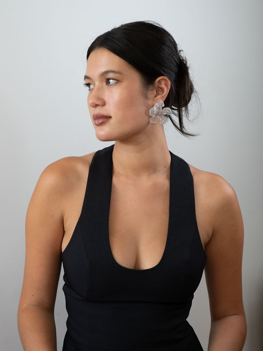 'Medium Clear Flower Earrings'