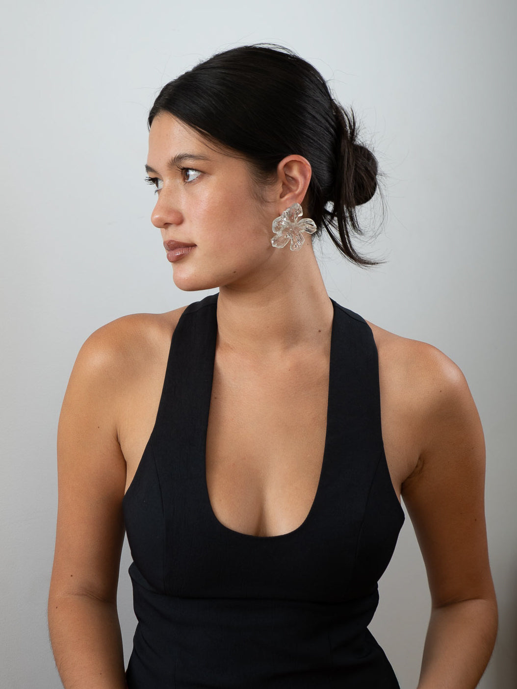 'Medium Clear Gloss Flower Earrings'