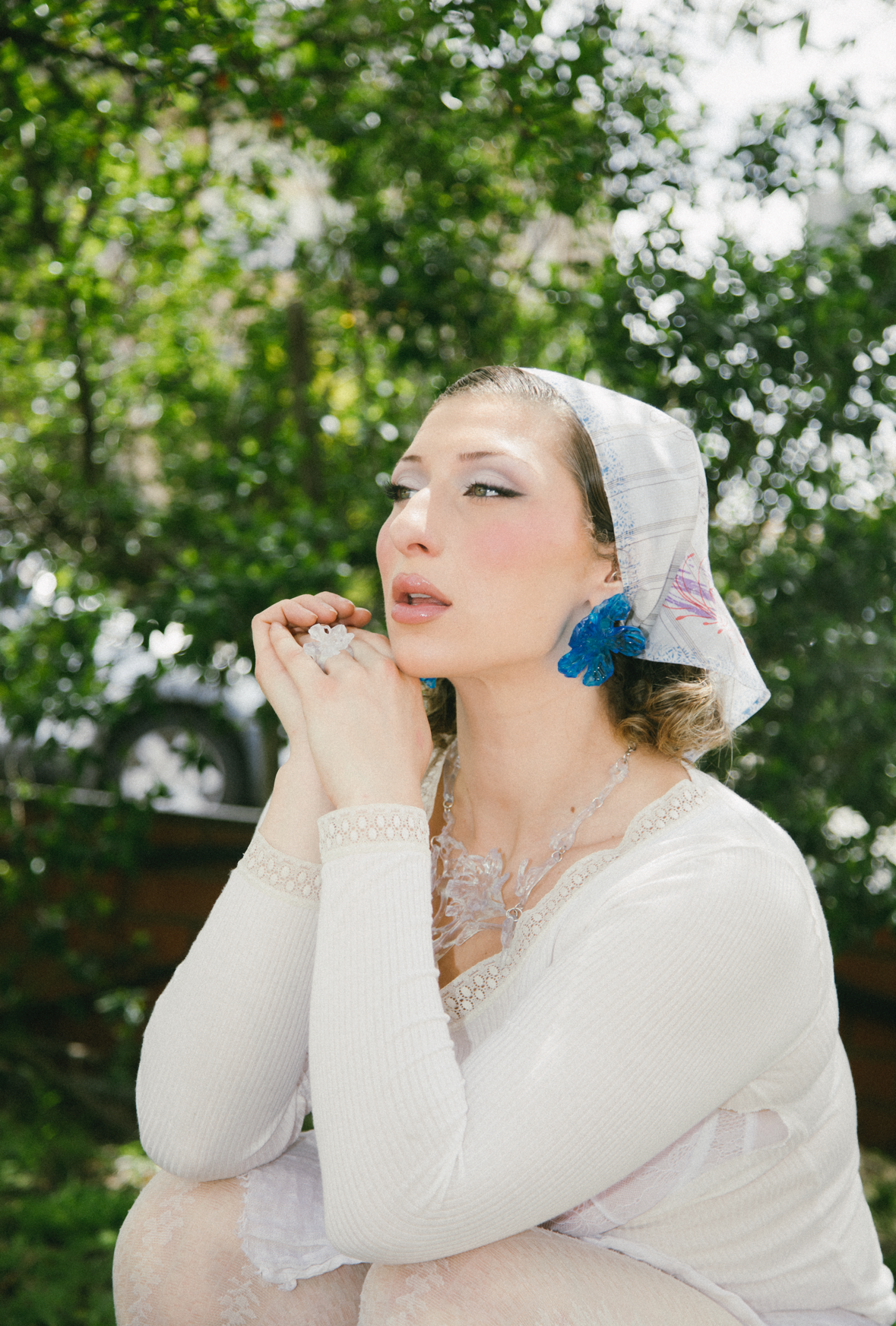 large blue flower earrings
