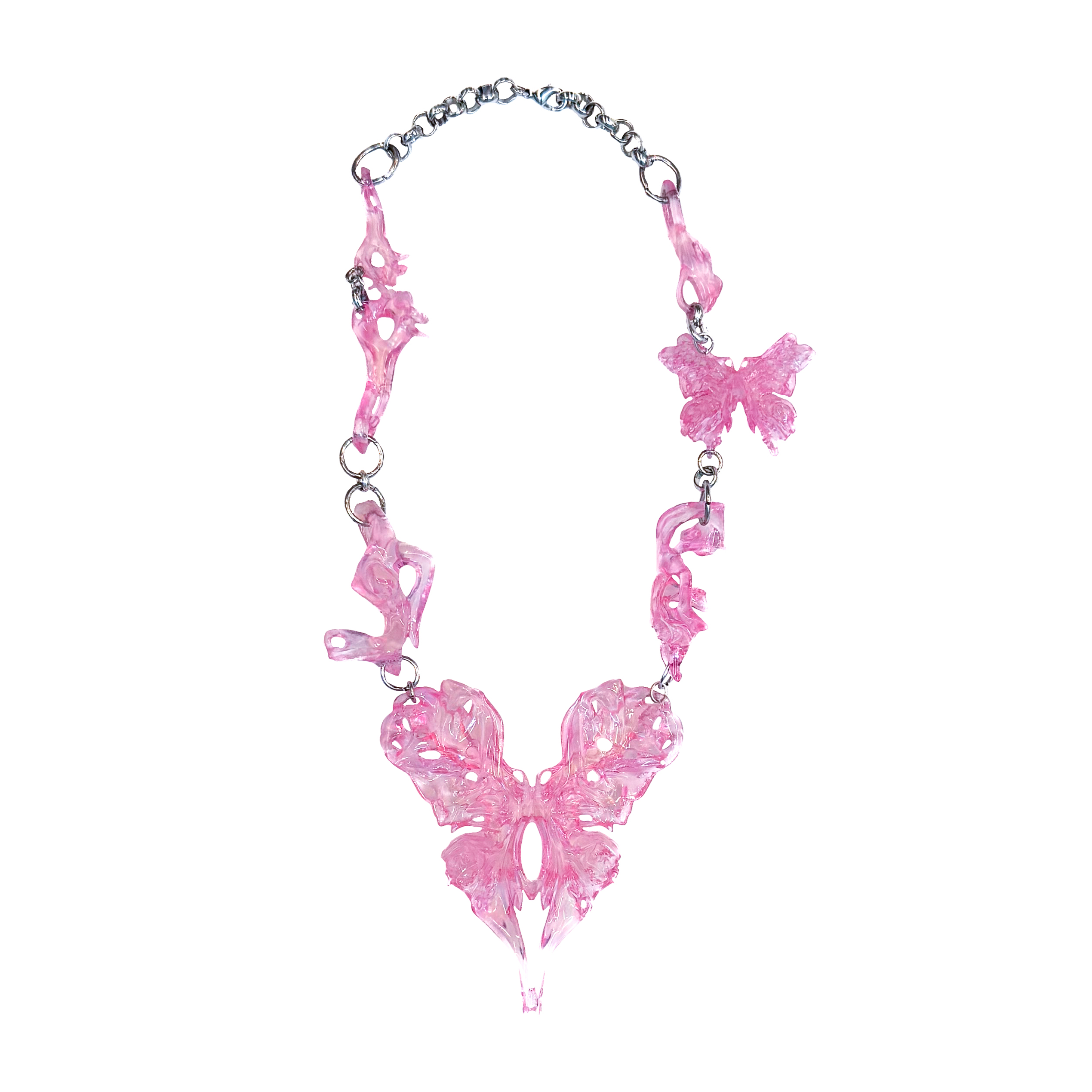 Pink Heart Butterfly inspired chunky necklace
