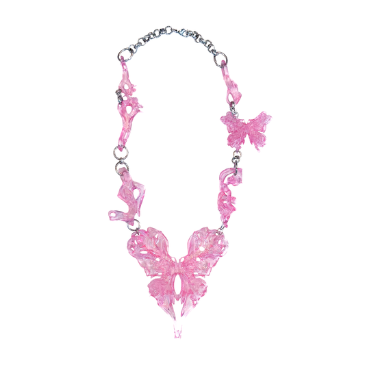 Pink Heart Butterfly inspired chunky necklace