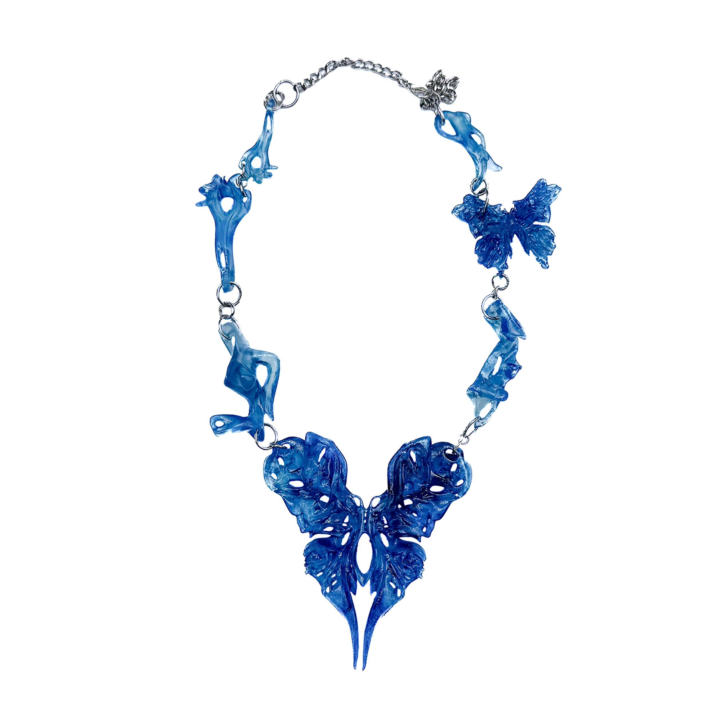 Navy blue heart butterfly chunky necklace