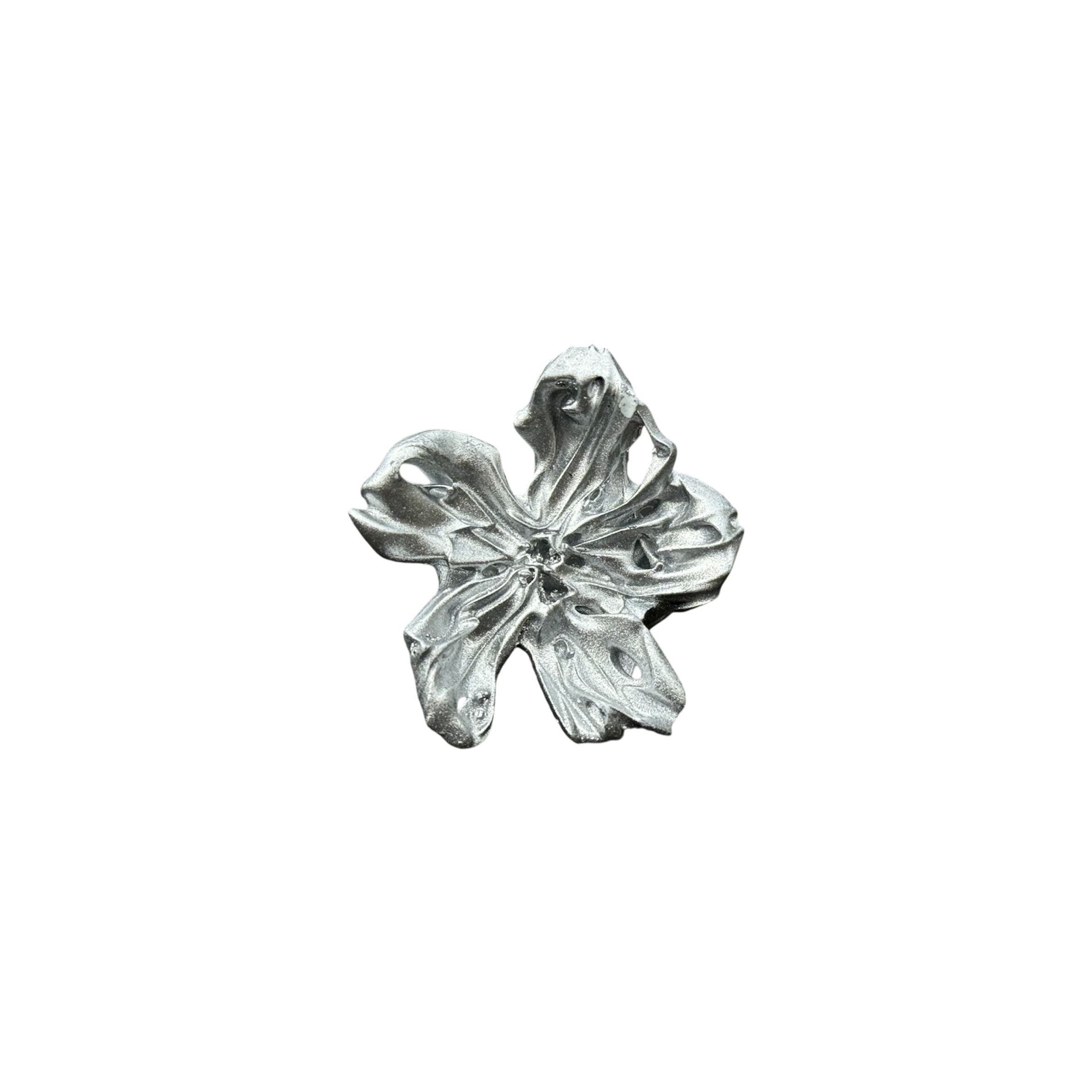 Silver flower-shaped ring on a white background