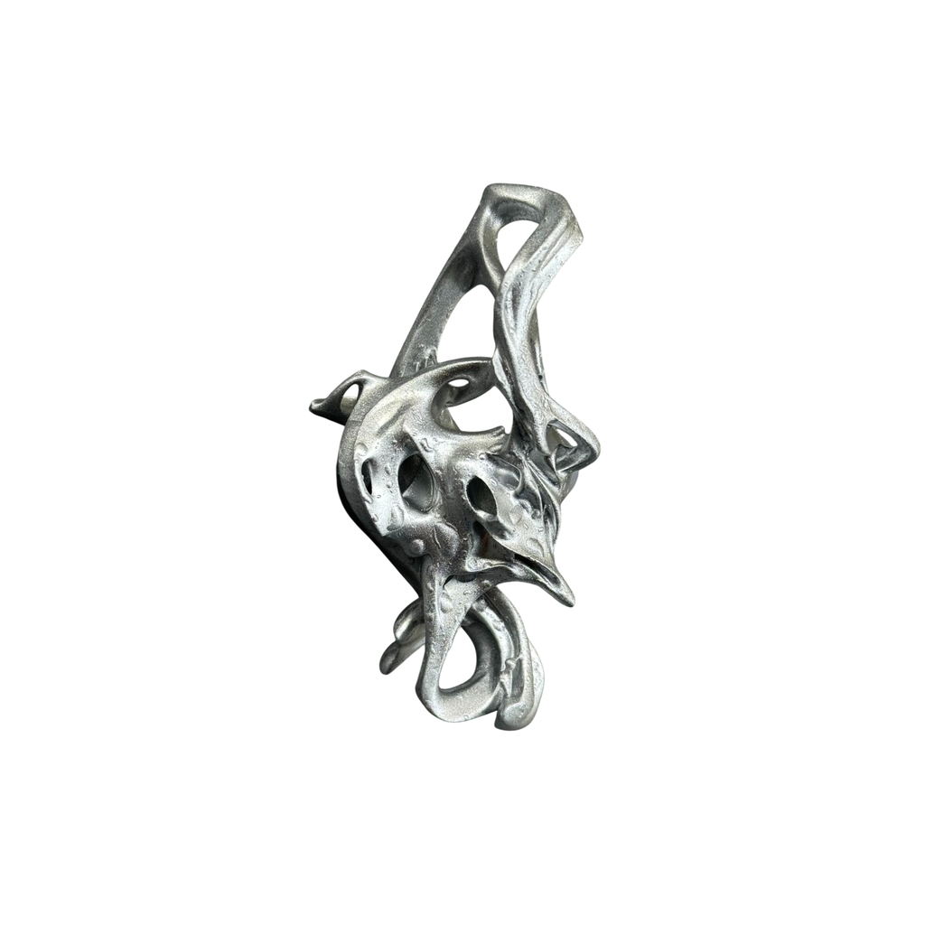 Silver 3D printed chunky ring inspired by bones and fossils