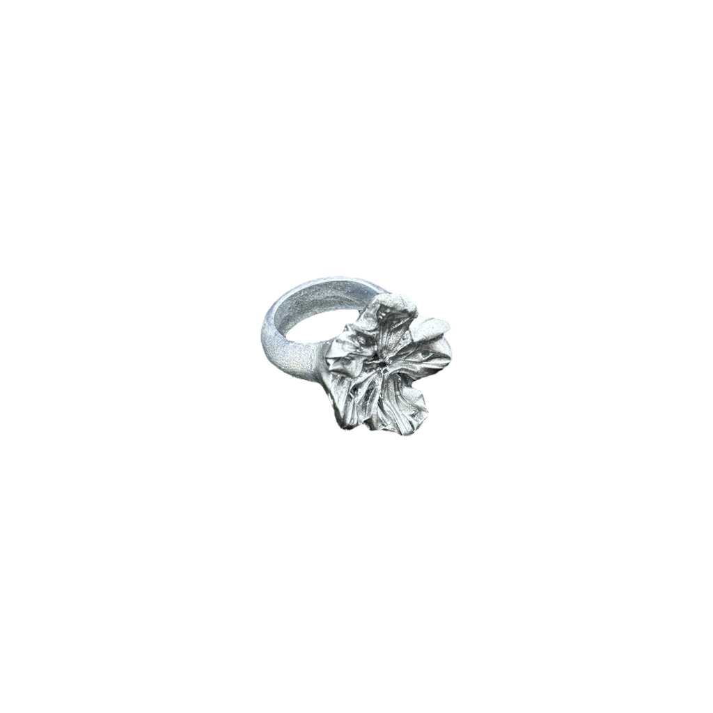 3D printed statement flower ring in silver