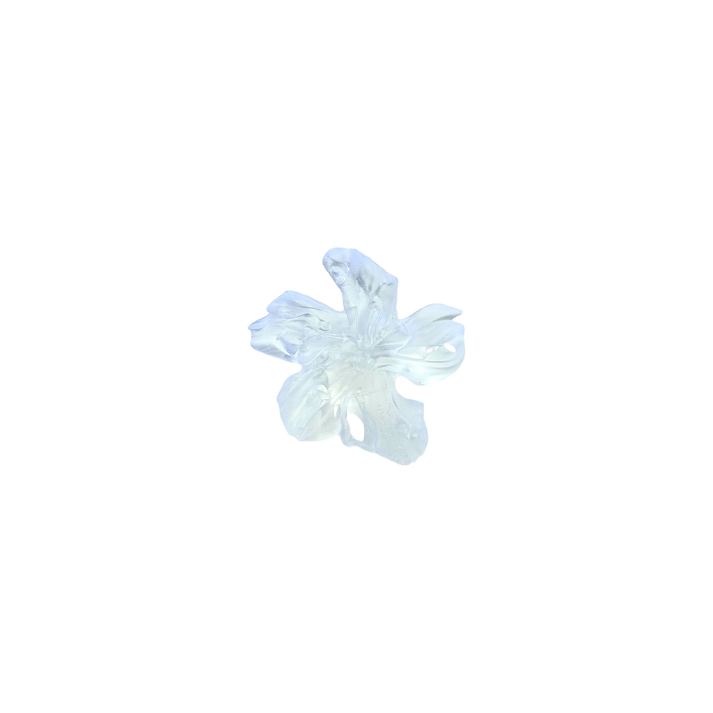 clear 3D printed flower ring with intricate details
