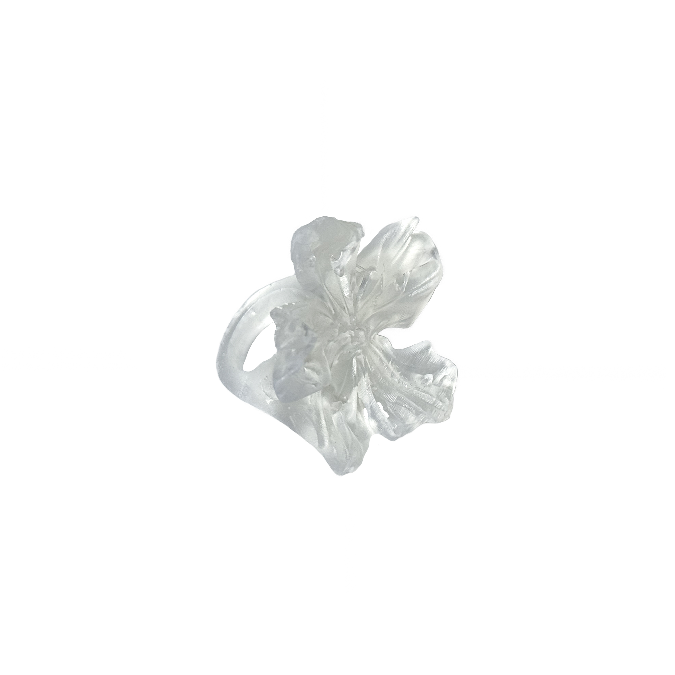 Abstract clear 3D printed resin flower ring.