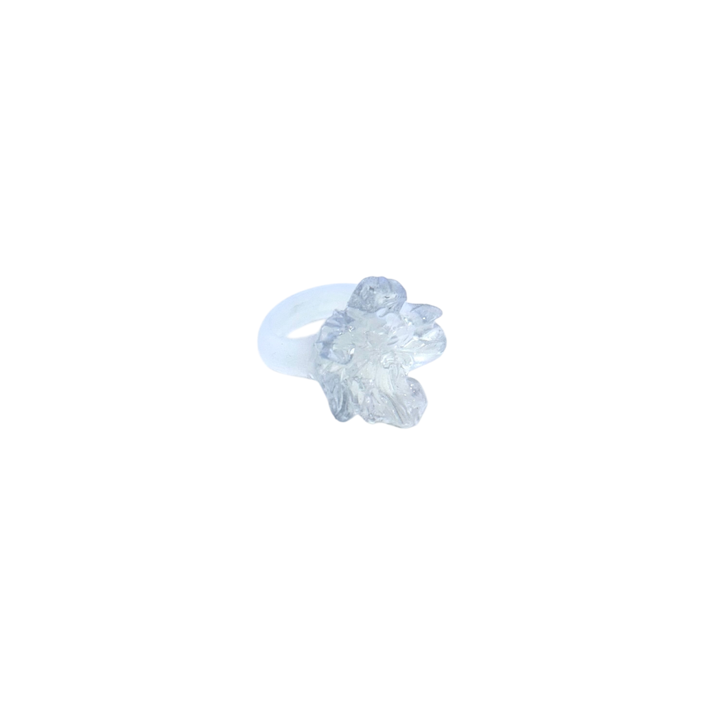 Clear gloss abstract flower 3D printed ring, translucent